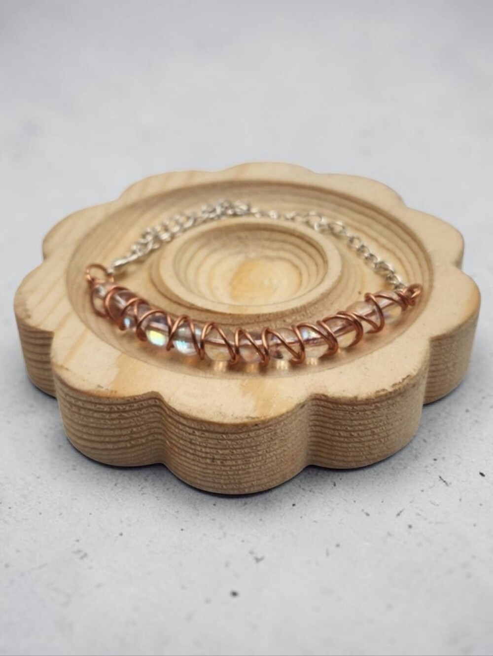 Handmade Wire-wrapped Adjustable Iridescent Beaded Bracelet